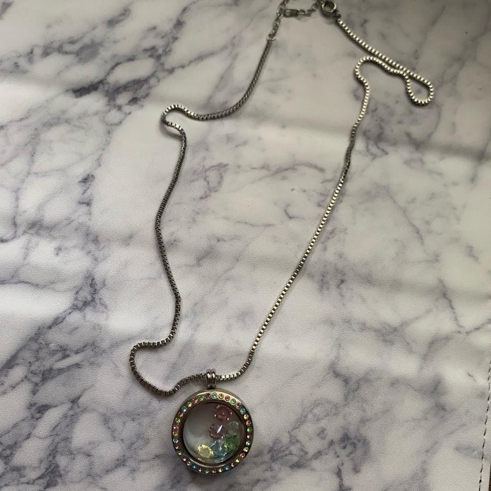Floating locket silver necklace